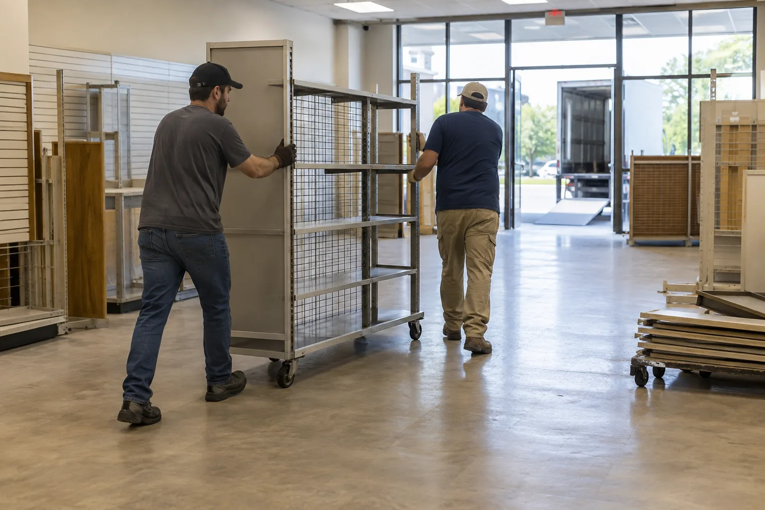 Illustrative retail fixture removal scene in an empty store